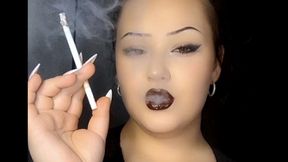 Elegant Smoking Goddess with Glossy Dark Lips