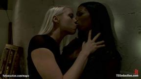 Ebony t-girl with Girlfriend fucks stalker