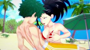 Momo Yaoyorozu and Izuku Midoriya have intense sex on the beach. - My Hero Academia Hentai