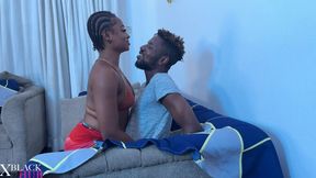 Petite African black girl gives a horny blowjob in POV
