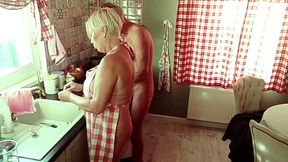 Taboo sex with stepmom in the kitchen