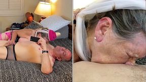 Mature MILF Jeannie deepthroats and sucks cock