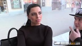 Filthy teen brunette gets pounded in public - double penetration galore!