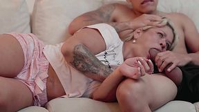 The pretty blonde sucked her stepson’s dick and engaged in vigorous sex in various positions