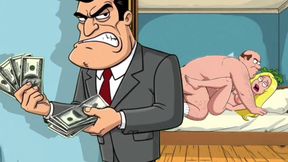 Cuckold Husband Is Furious That His Wife Is Cheating with Her Lover. Cartoon