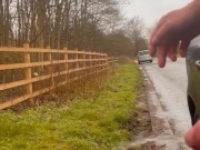 Naked barefoot piss in street for audience