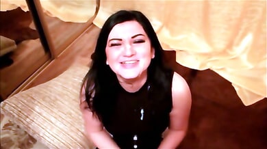 Wife with long black hair takes cumshot from multiple men in bedroom bukkake