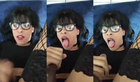 Sissy Self Facial ruined by thick cock cum in mouth