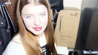 Tattooed brunette screws in standing doggy with big dick in closet while hottie gets busty and watches