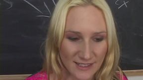 Bitchy blonde cocksucker sucks two guys deeply and drinks cum