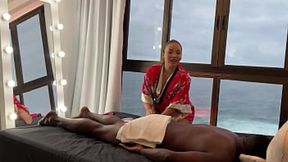 Dirty oriental stud bursts semen deep within eager masseuse' throat