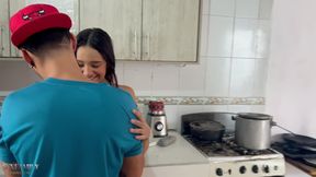 I find my Indian stepsister in the kitchen alone and I fuck her swallowing her breast milk