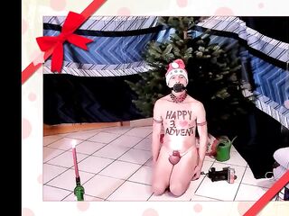 nude pathetic white thrall for three. advent three candles in my uncut shlong, brush in homo booty underneath the CHRISTMAS tree, CMNM