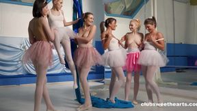 Ballet studio full of lustful ballerinas with wet pussies