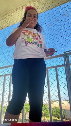 Chubby Latina Balcony Fart Session Thick Ass Releasing Loud Stinky Farts Outdoor