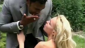 Dirty-minded blond haired MILF lures black neighbor to enjoy 69 sex