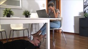 VIOLA - Office footslave - Foot worship and human footstool