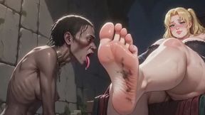 Ebony Foot Slave Passionately Licking Blonde Queen’s Feet