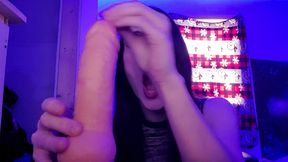 Closeup Trans Dildo Ride in Mood Lighting