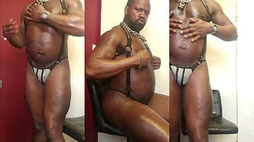 Black Muscle Dad Oiled Smoke Flex & Butt Exhibition
