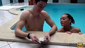 Hunt4k. teenie bad slut sucks dick and gets pounded by the poolside