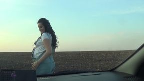 Pregnant Girl Tits Against Windshield