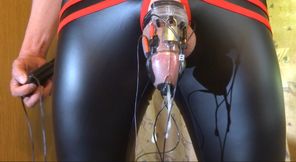 Estim - cum milking with chastity cage