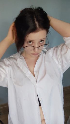 I dance a striptease, caress my clit and beg you to fuck me