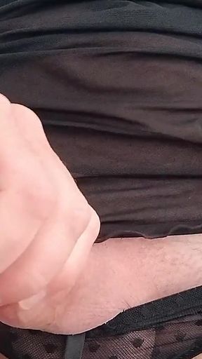 CD Teases in See Through Lingerie and Panties and Masturbates Until He Cums