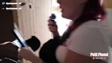 French redhead wife takes deep throat outdoors on Russian balcony