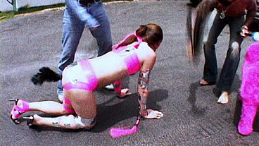 Submissive girl ass fucked like a bitch by two guys