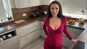 Housewife with long black hair gets her pussy fucked in the kitchen