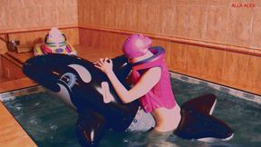 Alla gets fucked hot with a glossy inflatable whale in the pool!!!