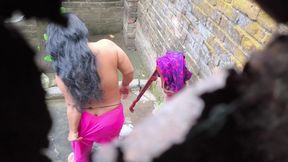 I see my step aunty and my step uncle taking a bath