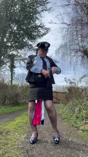 In cop uniform for an evening