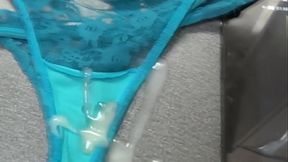 Big Cumshots Made To My Wife'_s Mouth, Face, Tits, Hairy Pussy, Ass, Panties