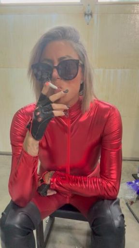 Red metallic catsuit