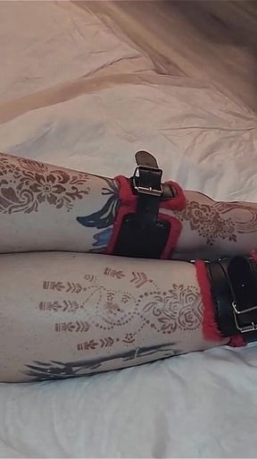 My Beautiful Size 13 Womens Feet and Long Legs Being Flogged and Whipped with a Belt and Crop While Tied Together with Manacles