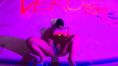 Sexy criminal gets horny as he paints the walls with his neon spray