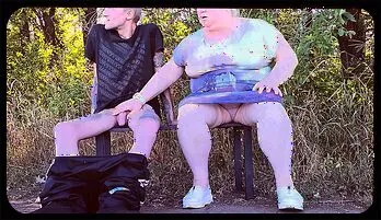 Naughty Girlfriend Sucks Cock on Park Bench and Swallows Cum