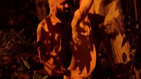 Sub Is Restrained and Used by Bearded Master in a Public Park.