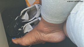 Barefoot Passenger Blue Toes Foot Play While Riding in the Car