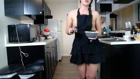 Naked Girl in the Kitchen Making Dinner