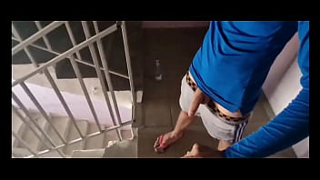 Fucked a stranger on the stairs near his apartment . Daddy and twink without a condom , cum fuck