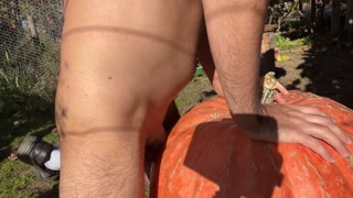 I fuck my giant Halloween pumpkin and cum on him