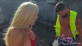 Construction Worker Spotted Hot Blonde On Rooftop