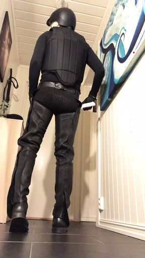 Femboy equestrian in her leather chaps
