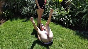 Pussy Squirting Outdoors with Collar and Leash