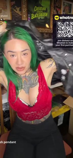 Gothic green hair, red top