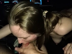 Sexy babe gives head in Audi at night Part II